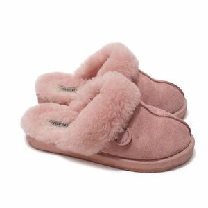 Dearfoams Fireside Pink Shearling Slippers Women’s Size 6 Suede Cozy House Shoes